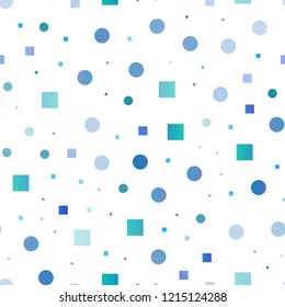 Light BLUE vector seamless cover with circles, cubes. Illustration with set of shining colorful abstract circles, cubes. Pattern for design of fabric, wallpapers.