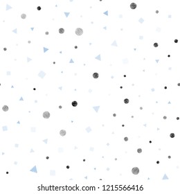 Light BLUE vector seamless cover with polygonal style with circles. Abstract illustration with colorful dots, lines, cubes. Pattern for design of fabric, wallpapers.