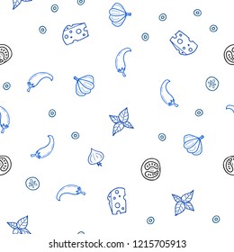 Light BLUE vector seamless cover with cuisine gourmet. Decorative shining illustration with food on abstract template. Pattern for menu of cafes, bars, restaurants.