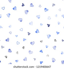 Light BLUE vector seamless cover with Shining hearts. Decorative shining illustration with hearts on abstract template. Beautiful design for your business advert of anniversary.