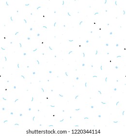 Light BLUE vector seamless cover with spots, lines. Abstract illustration with colorful discs and triangles. Pattern for design of window blinds, curtains.