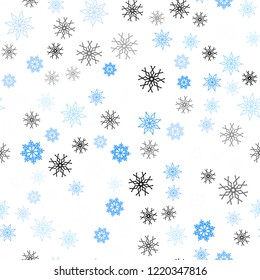 Light BLUE vector seamless cover with beautiful snowflakes. Snow on blurred abstract background with gradient. Template for business cards, websites.