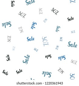 Light BLUE vector seamless cover with symbols of 30 % sales. Shining colorful illustration with isolated selling prices. Template for season sales, shopping ads.