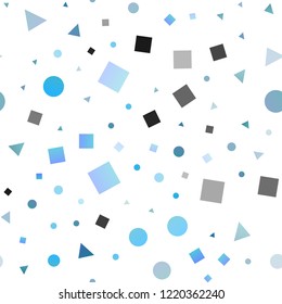 Light BLUE vector seamless cover in polygonal style with circles. Circles, lines, rhombus with colorful gradient. Pattern for design of window blinds, curtains.