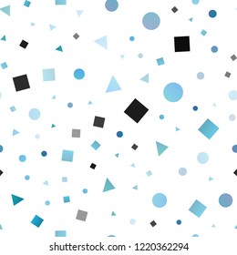 Light BLUE vector seamless cover in polygonal style with circles. Abstract illustration with colorful dots, lines, cubes. Template for business cards, websites.
