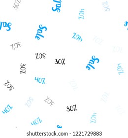 Light BLUE vector seamless cover with symbols of 30, 40, 50 % sales. Colorful set of  percentage signs in simple style. Design for business ads, commercials.