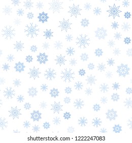 Light BLUE vector seamless cover with beautiful snowflakes. Modern geometrical abstract illustration with crystals of ice. Design for textile, fabric, wallpapers.