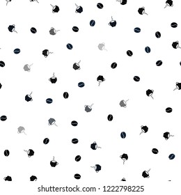 Light BLUE vector seamless cover with set of coffee beans. Colorful illustration with gradient coffee beans, mugs. Design for ad, poster, banner of cafes, restaurants.