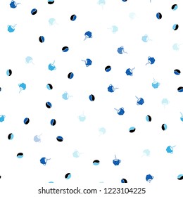 Light BLUE vector seamless cover with set of coffee beans. Gradient abstract collection of coffee cups and beans. Pattern for ad, booklets, leaflets of restaurants.