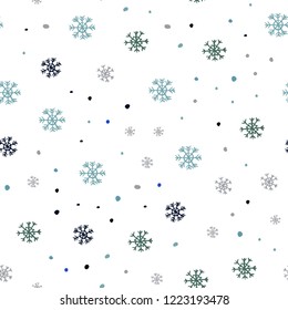 Light BLUE vector seamless cover with beautiful snowflakes. Shining colorful illustration with snow in christmas style. Template for business cards, websites.
