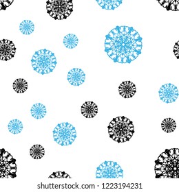 Light BLUE vector seamless cover with beautiful snowflakes. Decorative shining illustration with snow on abstract template. Trendy design for wallpaper, fabric makers.
