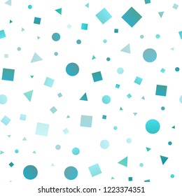 Light BLUE vector seamless cover in polygonal style with circles. Circles, lines, rhombus with colorful gradient. Pattern for design of fabric, wallpapers.