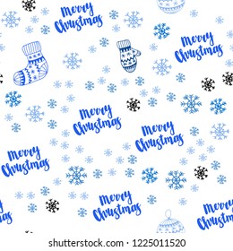 Light BLUE vector seamless cover with beautiful snowflakes, balls, socks, mittens. Colorful decorative design in xmas style. Design for wallpaper, fabric makers.