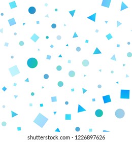 Light BLUE vector seamless cover in polygonal style with circles. Illustration with set of colorful circles, triangles, squares. Trendy design for wallpaper, fabric makers.