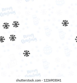 Light BLUE vector seamless cover with beautiful snowflakes, balls, socks, mittens. Colorful xmas elements with gradient. Pattern for design of fabric, wallpapers.