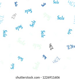 Light BLUE vector seamless cover with symbols of 40 % sales. Abstract illustration with colorful gradient symbols of sales. Backdrop for super sales on Black Friday.