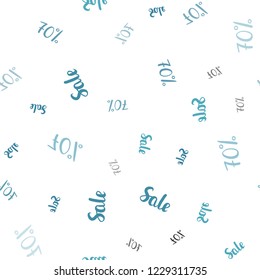 Light BLUE vector seamless cover with symbols of 70 % sales. Colored words of sales with gradient on white background. Backdrop for mega promotions, discounts.