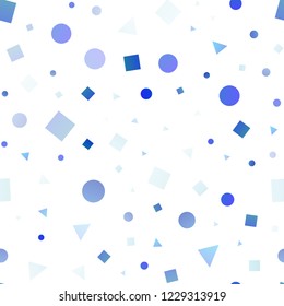 Light BLUE vector seamless cover in polygonal style with circles. Illustration with colorful circles, triangles, rectangles. Template for business cards, websites.