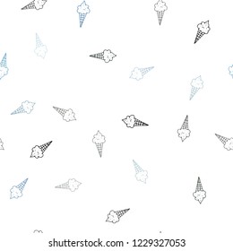 Light BLUE vector seamless cover with sundae ice-cream. Glitter abstract sketch with ice-cream cones. Doodle design for your business advert of cafes.