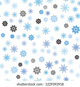 Light BLUE vector seamless cover with beautiful snowflakes. Modern geometrical abstract illustration with crystals of ice. Pattern for design of window blinds, curtains.