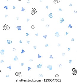 Light BLUE vector seamless cover with Shining hearts. Illustration with hearts in love concept for valentine's day. Pattern for marriage gifts, congratulations.