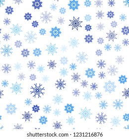 Light BLUE vector seamless cover with beautiful snowflakes. Decorative shining illustration with snow on abstract template. Pattern for trendy fabric, wallpapers.