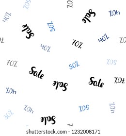 Light BLUE vector seamless cover with symbols of 30, 40, 50 % sales. Colorful set of  percentage signs in simple style. Template for season sales, shopping ads.