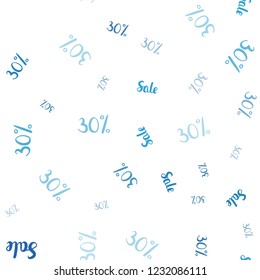 Light BLUE vector seamless cover with symbols of 30 % sales. Illustration with signs of sales on abstract template. Pattern for ads, posters, banners of sales.