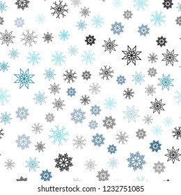 Light BLUE vector seamless cover with beautiful snowflakes. Snow on blurred abstract background with gradient. Trendy design for wallpaper, fabric makers.