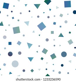 Light BLUE vector seamless cover in polygonal style with circles. Illustration with colorful circles, triangles, rectangles. Pattern for trendy fabric, wallpapers.