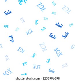 Light BLUE vector seamless cover with symbols of 70 % sales. Abstract illustration with colorful gradient symbols of sales. Pattern for ads, posters, banners of sales.