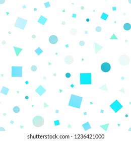 Light BLUE vector seamless cover in polygonal style with circles. Decorative design in abstract style with lines, dots, cubes. Pattern for design of fabric, wallpapers.