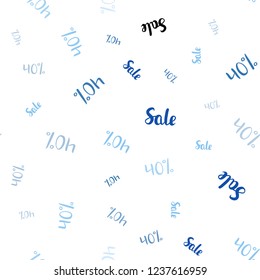 Light BLUE vector seamless cover with symbols of 40 % sales. Gradient illustration with discount signs on white backdrop. Backdrop for super sales on Black Friday.
