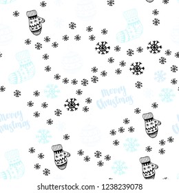 Light BLUE vector seamless cover with beautiful snowflakes, balls, socks, mittens. Modern geometric abstract illustration. Texture for window blinds, curtains.