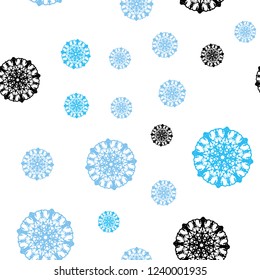 Light BLUE vector seamless cover with beautiful snowflakes. Decorative shining illustration with snow on abstract template. Pattern for design of window blinds, curtains.