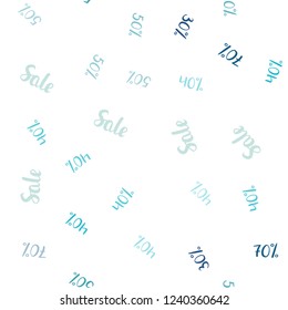 Light BLUE vector seamless cover with symbols of 30, 40, 50 % sales. Shining colorful illustration with isolated selling prices. Backdrop for super sales on Black Friday.