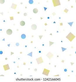 Light BLUE vector seamless cover in polygonal style with circles. Decorative design in abstract style with lines, dots, cubes. Pattern for design of window blinds, curtains.