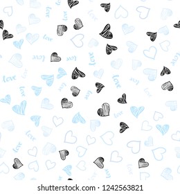 Light BLUE vector seamless cover with quote LOVE YOU, hearts. Colorful illustration with quote LOVE YOU, hearts. Template for business cards, websites.