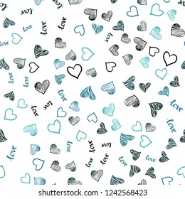 Light BLUE vector seamless cover with quote LOVE YOU, hearts. Illustration with words of love, hearts in abstract style. Design for wallpaper, fabric makers.