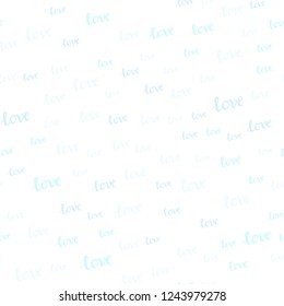 Light BLUE vector seamless cover with quote LOVE YOU. Decorative illustration with words of love in abstract style. Template for business cards, websites.