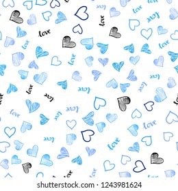 Light BLUE vector seamless cover with quote LOVE YOU, hearts. Colorful gradient phrase LOVE YOU, hearts in abstract style. Pattern for design of fabric, wallpapers.