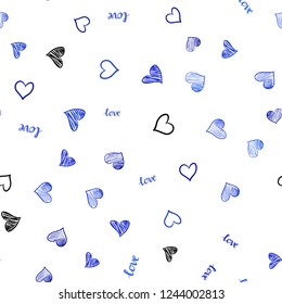 Light BLUE vector seamless cover with quote LOVE YOU, hearts. Colorful gradient phrase LOVE YOU, hearts in abstract style. Pattern for trendy fabric, wallpapers.