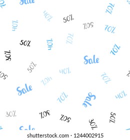Light BLUE vector seamless cover with symbols of 30, 40, 50 % sales. Abstract illustration with colorful gradient symbols of sales. Backdrop for mega promotions, discounts.