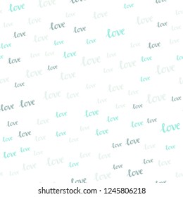 Light BLUE vector seamless cover with quote LOVE YOU. Decorative illustration with words of love in abstract style. Pattern for trendy fabric, wallpapers.