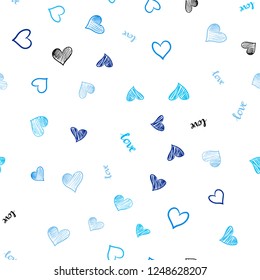 Light BLUE vector seamless cover with quote LOVE YOU, hearts. Colorful gradient phrase LOVE YOU, hearts in abstract style. Design for textile, fabric, wallpapers.