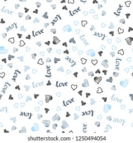 Light BLUE vector seamless cover with quote LOVE YOU, hearts. Romantic illustration with colorful phrase LOVE YOU, hearts. Pattern for trendy fabric, wallpapers.