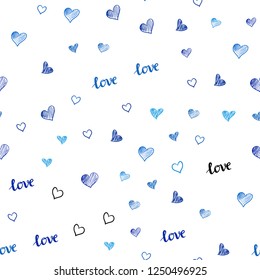 Light BLUE vector seamless cover with quote LOVE YOU, hearts. Illustration with phrase LOVE YOU, hearts for valentine's day. Design for wallpaper, fabric makers.