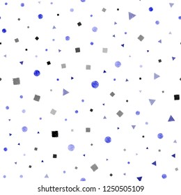 Light BLUE vector seamless cover with polygonal style with circles. Illustration with colorful circles, triangles, rectangles. Trendy design for wallpaper, fabric makers.