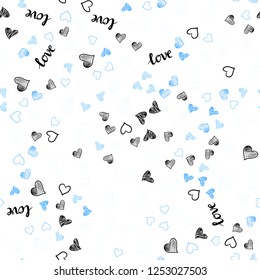 Light BLUE vector seamless cover with quote LOVE YOU, hearts. Illustration with phrase LOVE YOU, hearts for valentine's day. Template for business cards, websites.