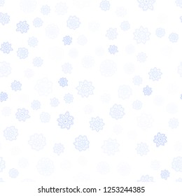 Light BLUE vector seamless cover with beautiful snowflakes. Glitter abstract illustration with crystals of ice. Design for textile, fabric, wallpapers.